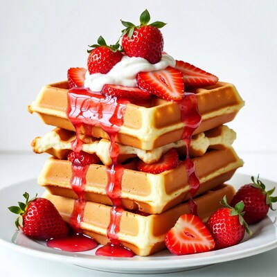Strawberry Waffles with Whipped Cream