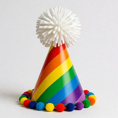 Rainbow Party Hat with Pom Pom
