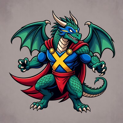 Muscular green superhero dragon