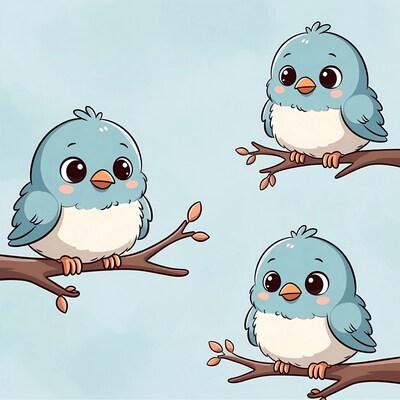 Cute blue birds on branches