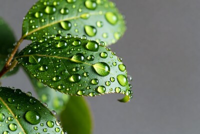 Green leaves with water droplets