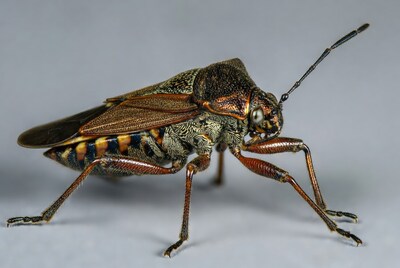 Metallic Shield Bug on Gray Background