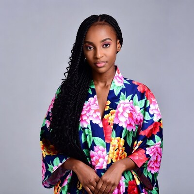 African woman in floral kimono