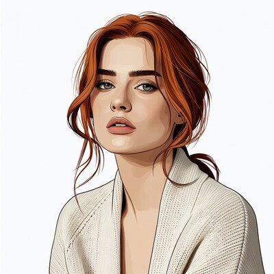Redhead woman in white sweater illustration