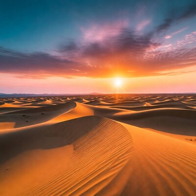 Sunset over Vast Sand Dunes