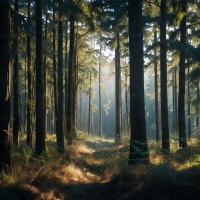 Sunlit Douglas Fir Forest Path