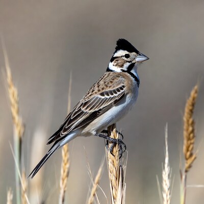 Lark Sparrow perched on wheat stalk