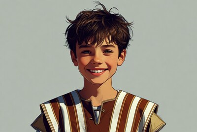 Smiling boy in striped tunic illustration