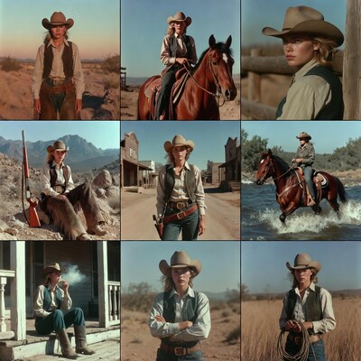 Cowgirl on horse in western landscapes