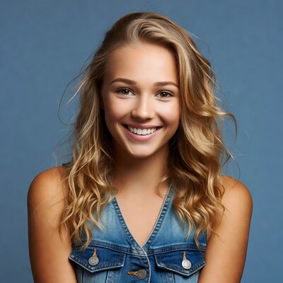 Smiling girl in denim vest