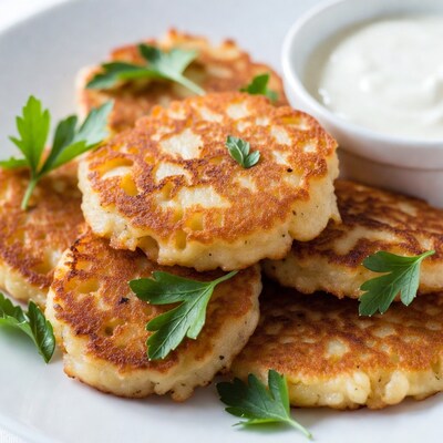 Potato Latkes with Sour Cream and Parsley