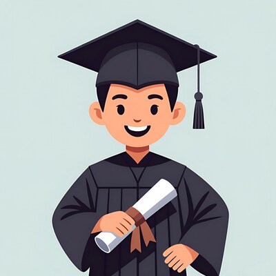 Boy in graduation gown holding diploma