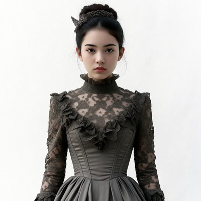 Asian woman in lace Victorian gown