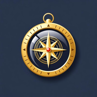 Golden Compass on Navy Background