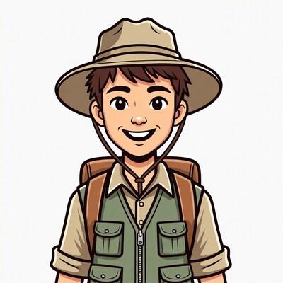 Cartoon boy explorer with hat and backpack