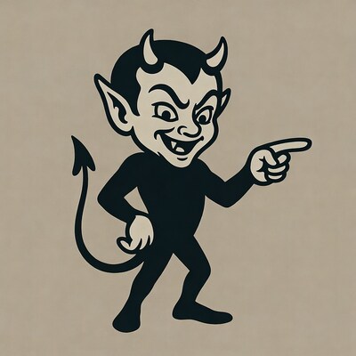 Cartoon devil pointing finger