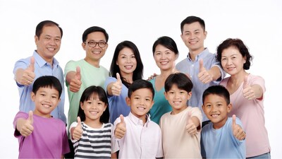 Asian family giving thumbs up