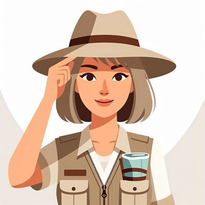 Asian woman explorer tipping hat
