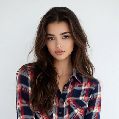 Woman in plaid shirt with long brown hair
