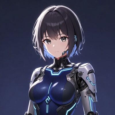 Anime girl in blue cyber armor