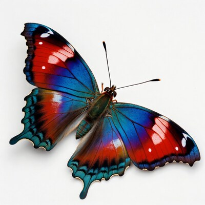 Colorful Morpho Butterfly on White Background