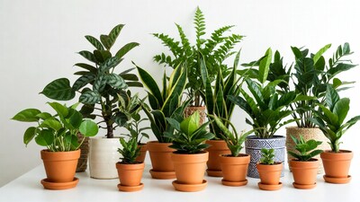 Variety of houseplants in pots
