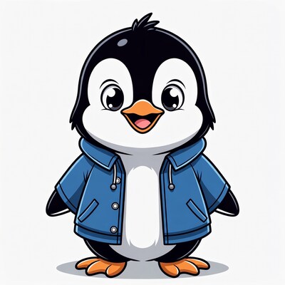 Cute cartoon penguin in blue hoodie