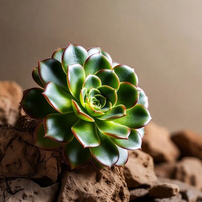 Green Echeveria Succulent on Rocks