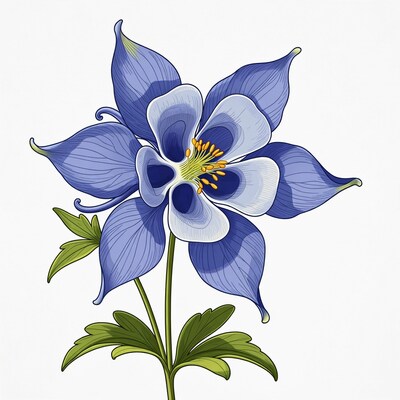 Blue Columbine Flower Illustration