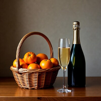 Basket of Oranges with Champagne