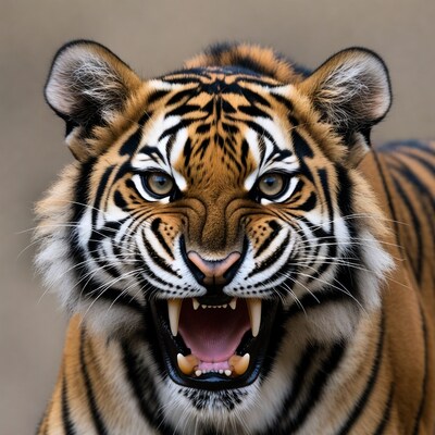 Roaring tiger with open mouth