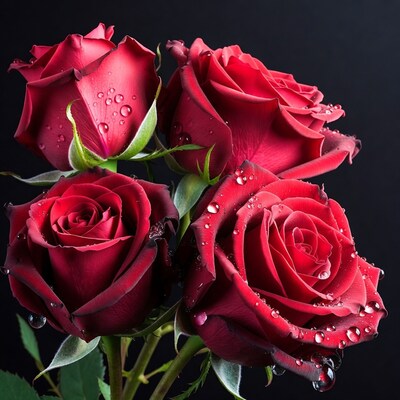 Red Roses Bouquet with Dew Drops
