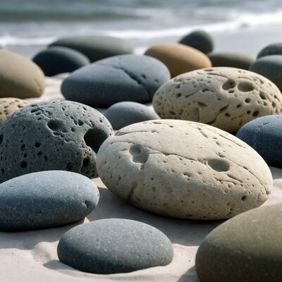 Colorful sea rocks on beach sand