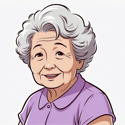 Smiling Asian elderly woman illustration