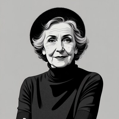 Elderly woman in beret and turtleneck
