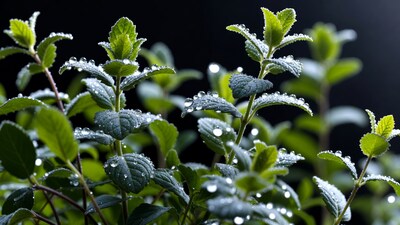 Mint Leaves with Dew Drops