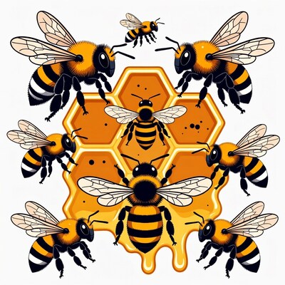 Bees on honeycomb illustration