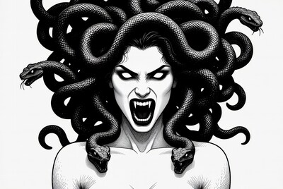 Medusa with snakes roaring fiercely