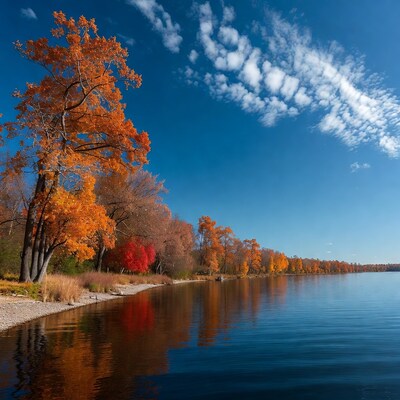 Autumn Trees by Lakeshore