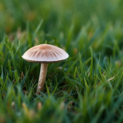 Mushroom growing in green grass