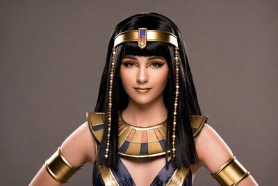 Cleopatra woman in golden Egyptian costume
