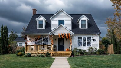 Halloween Decorated White House Stormy Sky