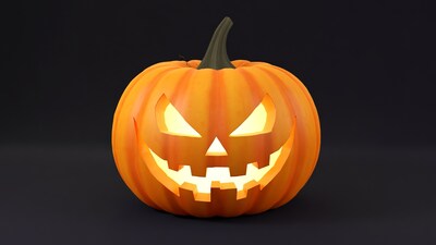Lit Jack-o-Lantern on Black Background