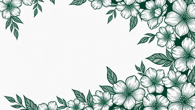 Green Ink Flower Border Illustration