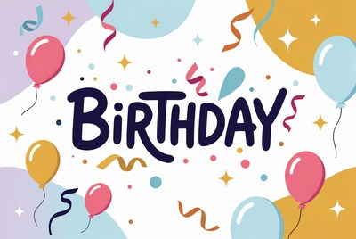 Colorful Birthday Text with Balloons