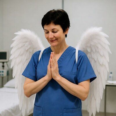 Nurse with angel wings praying