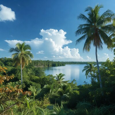 Tropical Lagoon with Palm Trees