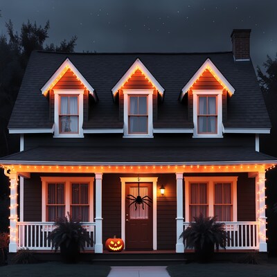 Halloween decorated house at night