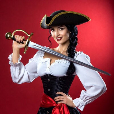 Pirate woman holding sword