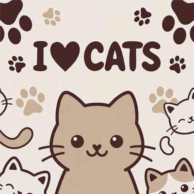 I Love Cats Kawaii Illustration